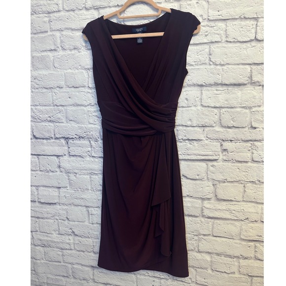Chaps Women's Small Burgundy Sleeveless V-Neck Ruched‎ Sheath Dress - Picture 1 of 6